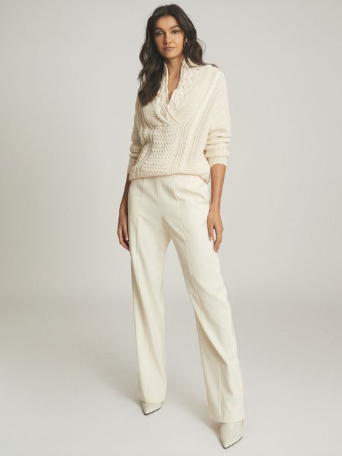 Reiss Cream Ali Cable Knit Cashmere Mix 