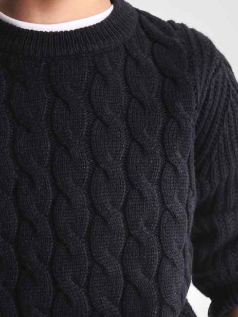 navy blue cable knit jumper