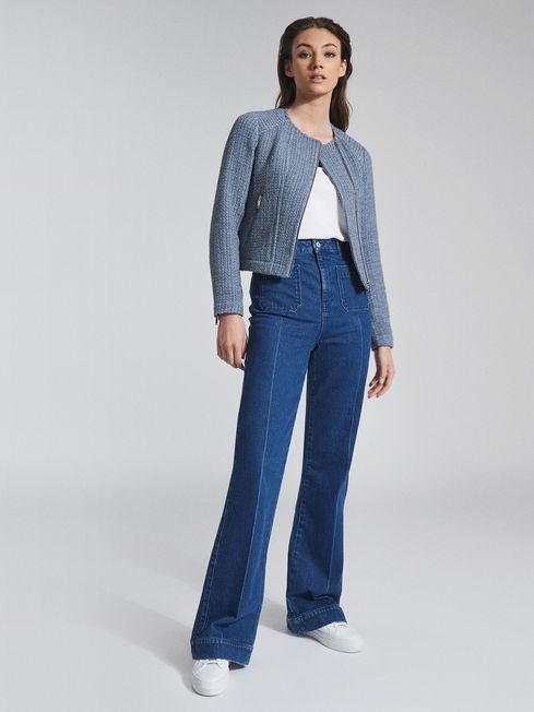 Reiss Blue Essie Cropped Boucle Jacket