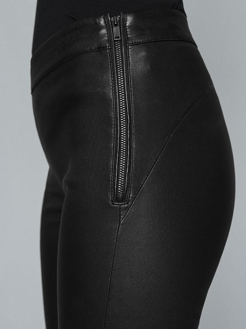 Reiss Black Goldie Leather Leggings - REISS