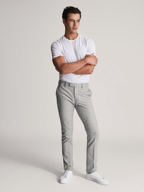 Reiss Soft Grey Granual Slim Leg Wool 