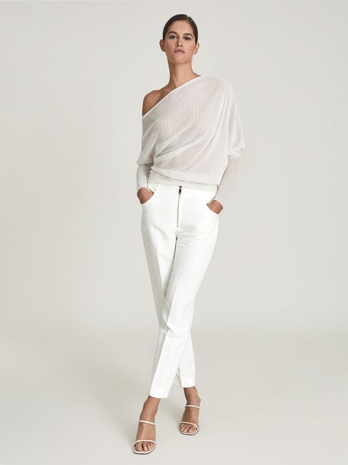 Reiss White Cally Linen Blend Trousers With Exposed Zip