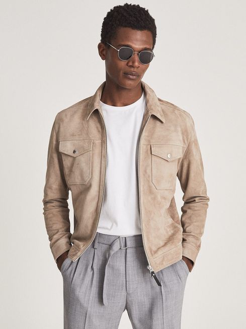 Reiss Stone Pike Suede Zip Through 