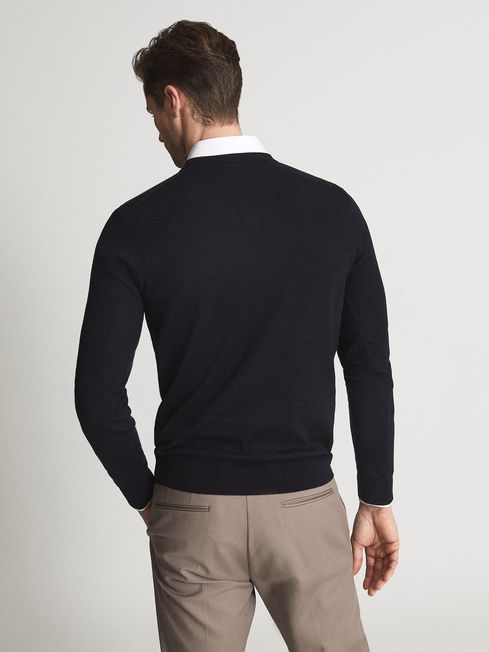 Reiss Navy Earl Merino V-Neck Jumper 