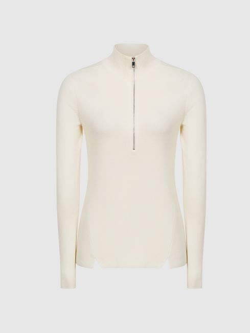 Reiss Cream Leah Rib Knitted Zip Up 