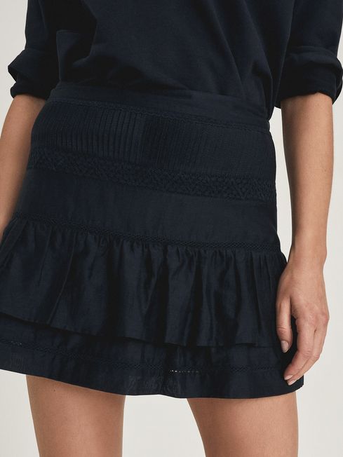 Reiss Navy Eila Cotton Silk Blend Mini Skirt