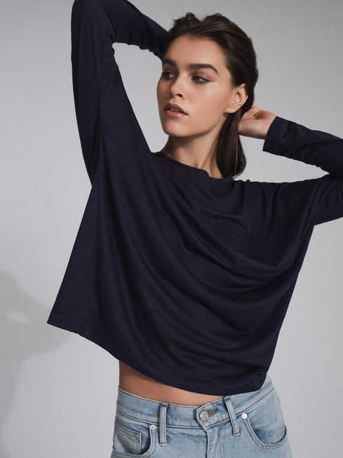 Reiss Blue Melange Coraline Fine Jersey 