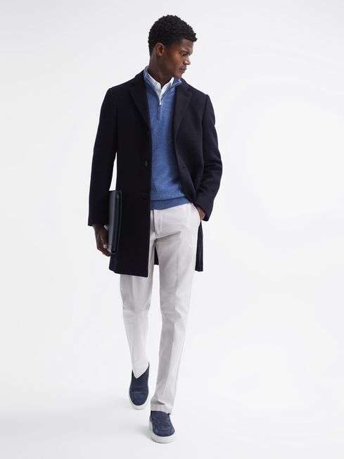 Reiss Navy Gable Wool-blend Epsom Overcoat