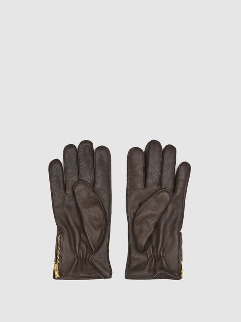 Reiss Chocolate Iowa Leather Gloves