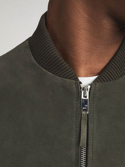 Reiss Khaki Green Dilan Suede Bomber 