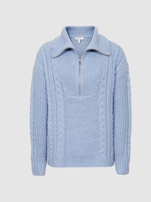 Reiss Blue Alexis Cable Knit Zip Neck 