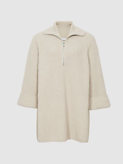 Reiss Oatmeal Jean Ribbed Zip Neck 