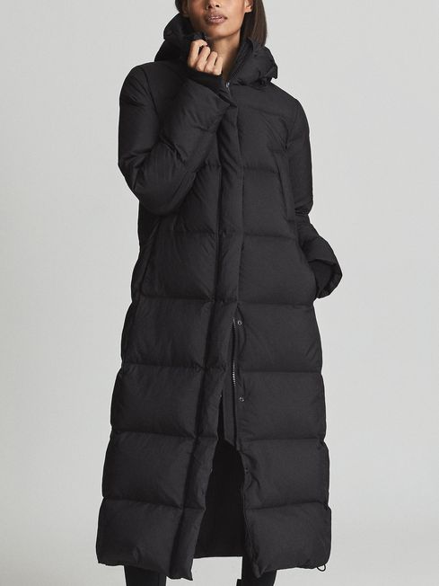 longline black puffer coat