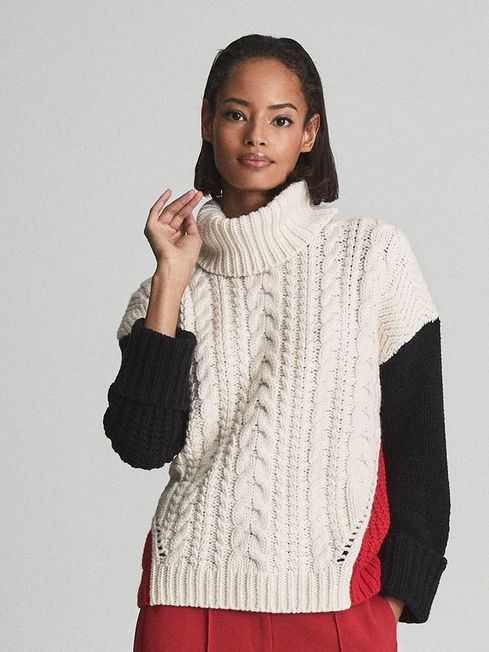 Reiss Jan Colour Block Cable Knit Roll 