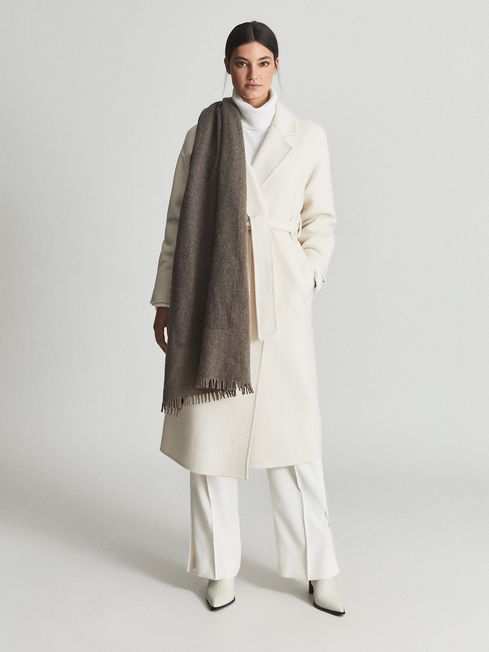 Reiss Taupe Alma Wool Blend Wrap Scarf