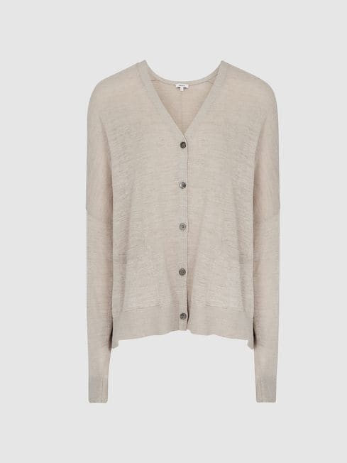 Kate Linen Blend Fine Knit Cardigan - REISS