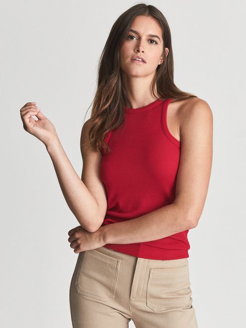 Reiss Red Mirabel Ribbed Jersey Racer Tank Top | REISS USA
