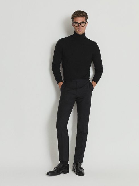 Reiss Black Caine Merino Wool Rollneck 