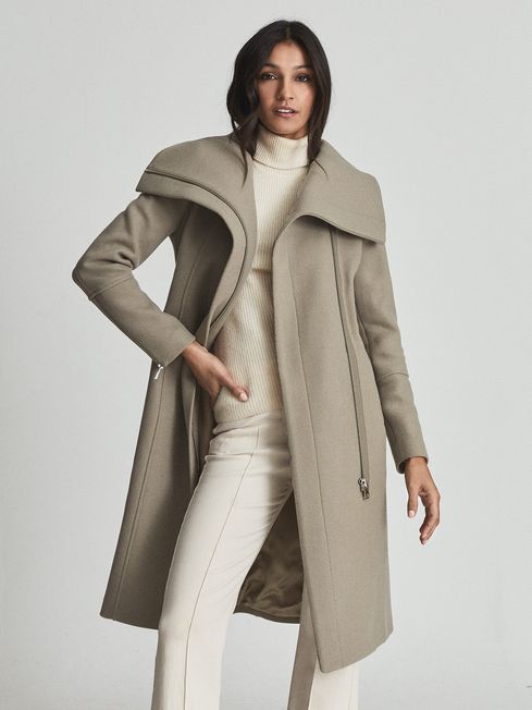 Reiss Taupe Roxi Petite Wool Blend Coat 