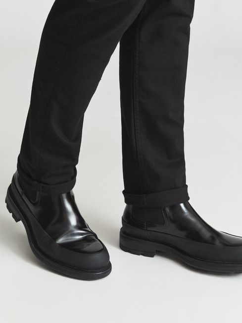 Reiss Black Albion Neoprene & Leather Panelled Chelsea Boots