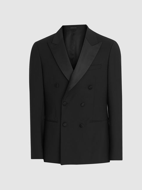 Reiss Black Rodman Satin Double Breasted Tuxedo Jacket