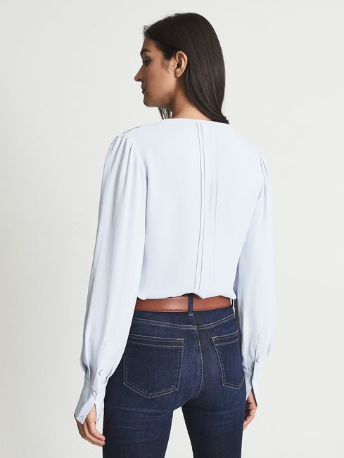 Reiss Blue Faith Lace Trim Satin Top 