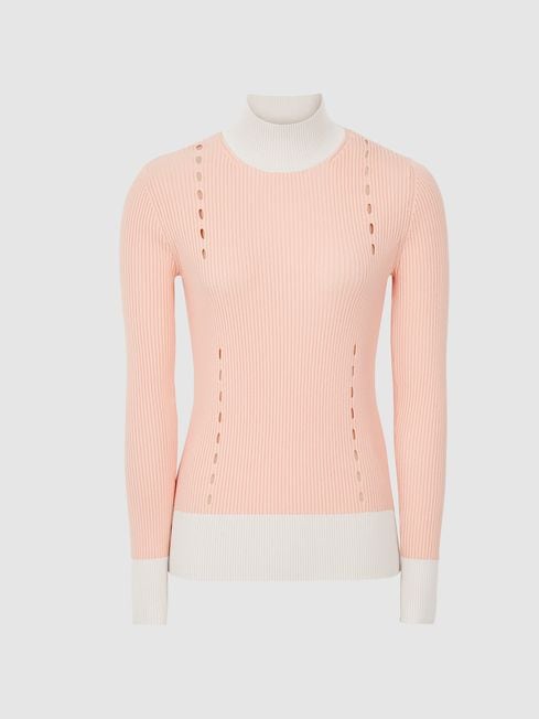 Reiss Pink Cala High Neck Rib Knit Top 