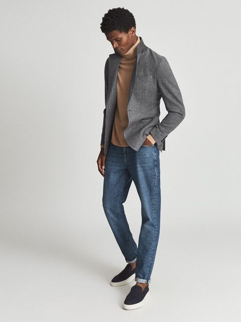 Reiss Grey Figaro Pinstripe Wool Flannel Blazer