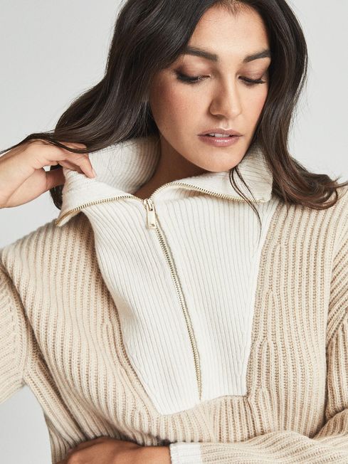 Reiss Neutral Jackie Rib Knit Half Zip 