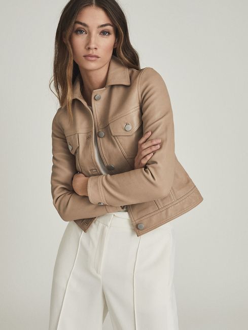 Reiss Neutral Piper Leather Trucker 