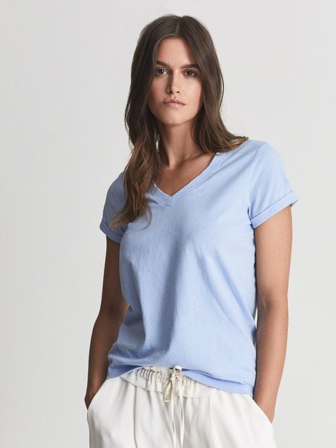 Reiss Light Blue Luana Cotton-jersey V
