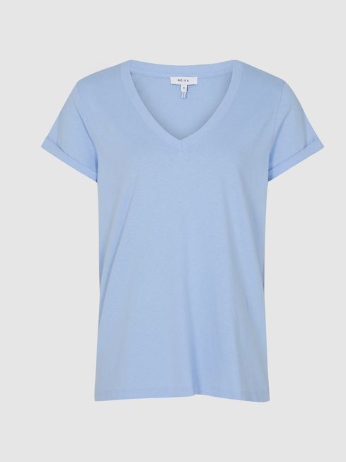 Reiss Light Blue Cotton-jersey V-neck T 