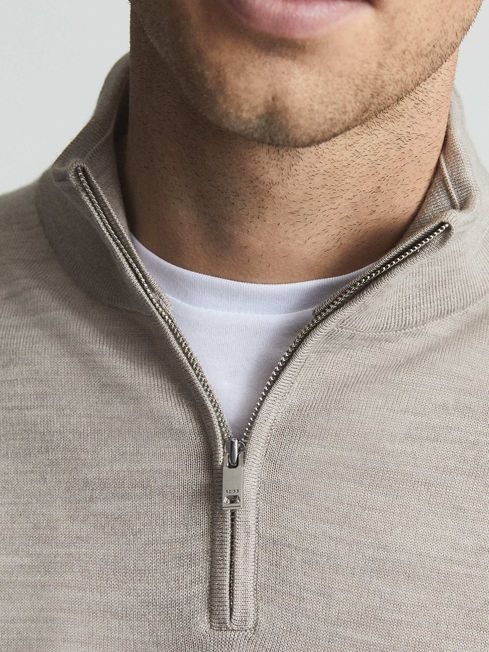 Reiss Oatmeal Blackhall Merino Wool Zip 