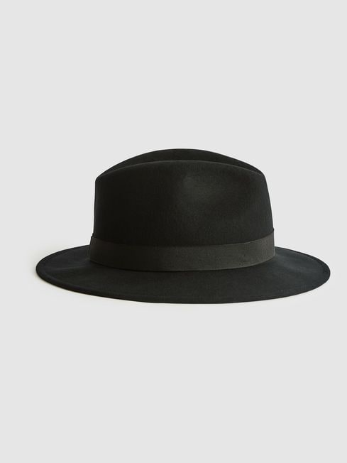 Reiss Black Ashbourne Wool Fedora Hat 
