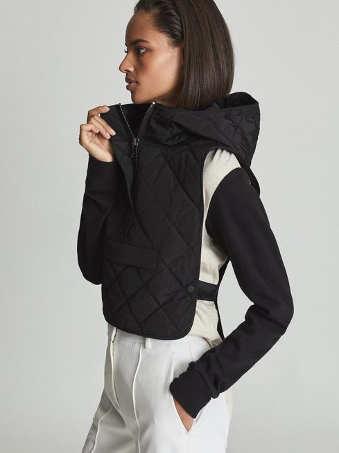 Reiss Black Quin Hooded Quiled Gilet