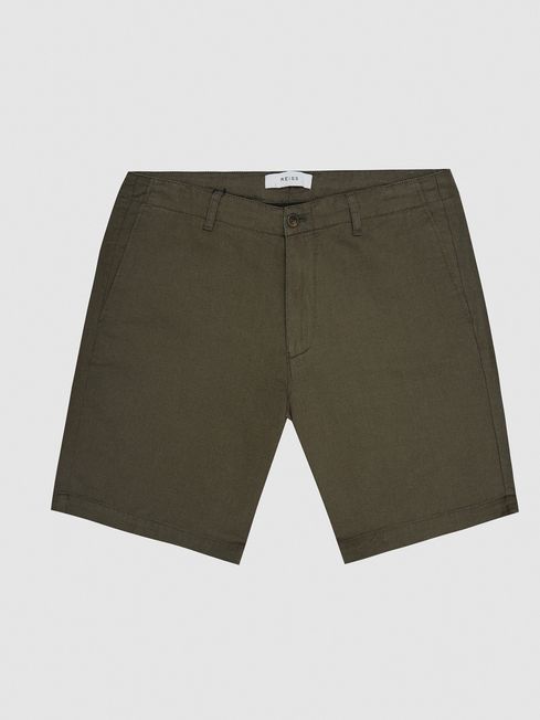 Reiss Khaki Ezra Cotton Linen Blend 