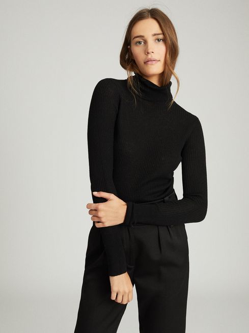 Reiss Black Sophie Knitted Roll Neck 