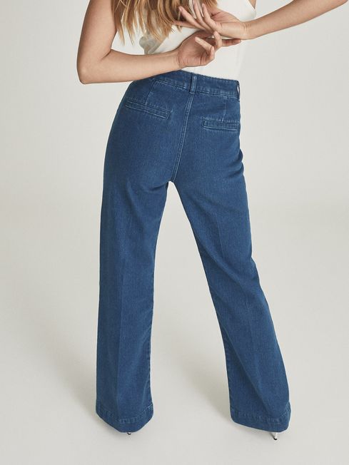 blue high waisted flare jeans