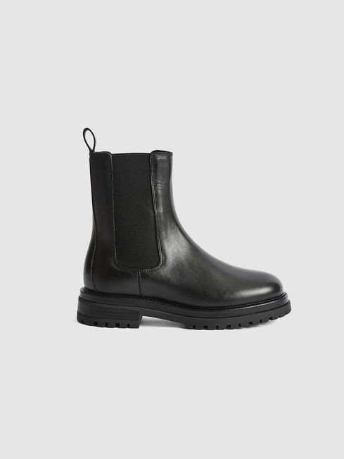 Reiss Black Thea Leather Chelsea Boots