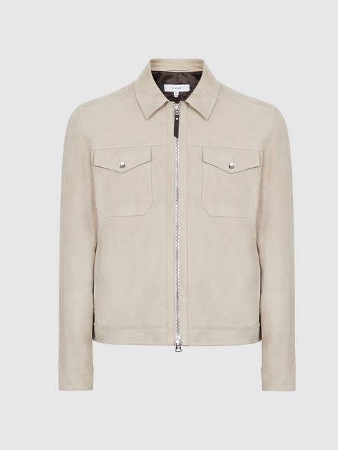 Reiss Stone Pike Suede Zip Through 