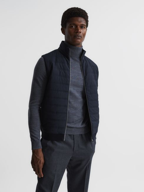 Reiss Navy William Quilted Gilet