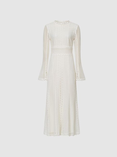 Reiss White Aspen Lace Midi Bodycon Dress