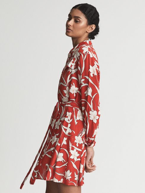 Reiss Red Tilda Printed Shirt Dress - REISS