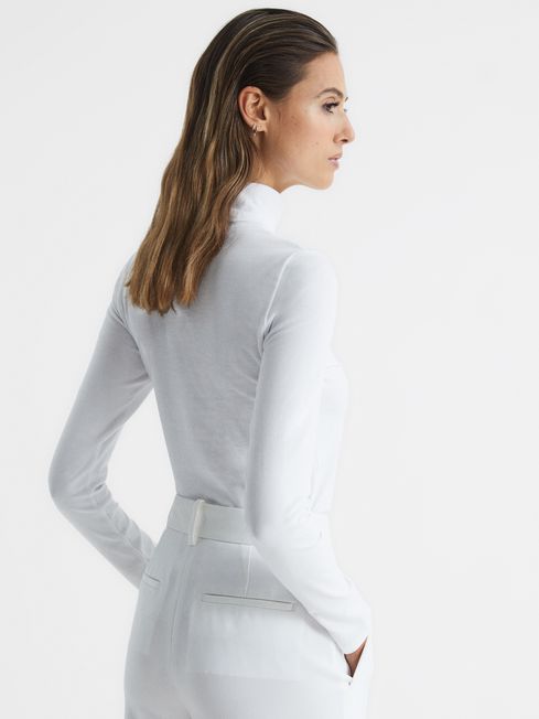 Reiss White Phoebe Jersey Roll Neck Top 