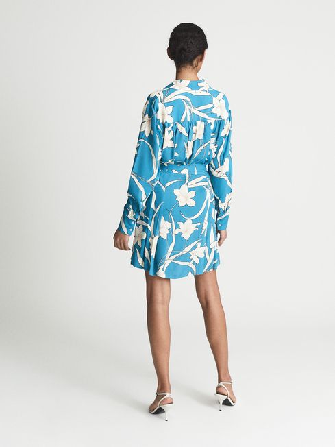 Reiss Blue Tilda Printed Shirt Dress 