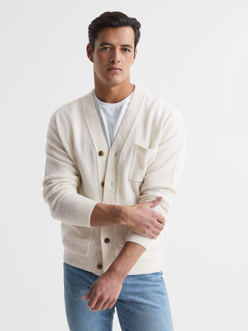 Reiss Ecru Andrews Merino Wool Cardigan 