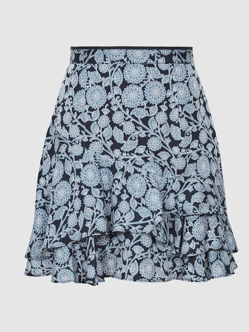 Reiss Blue Lulu Print Flippy Skirt