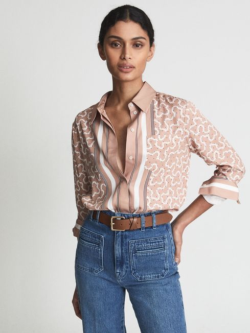 Reiss Coral Camilla Printed Satin Shirt 