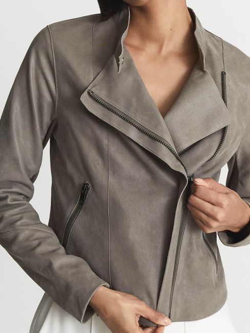 Reiss Grey Clover Suede Tab Collar 