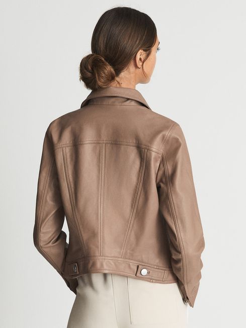 Reiss Rose Perla Leather Trucker Jacket 